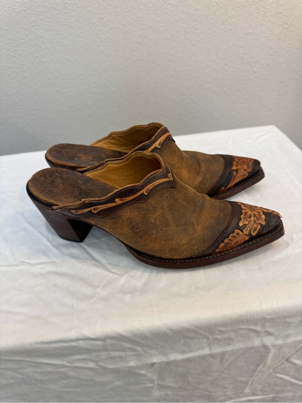 Old Gringo Brown Leather Western Mule Clogs with Tooled Accents